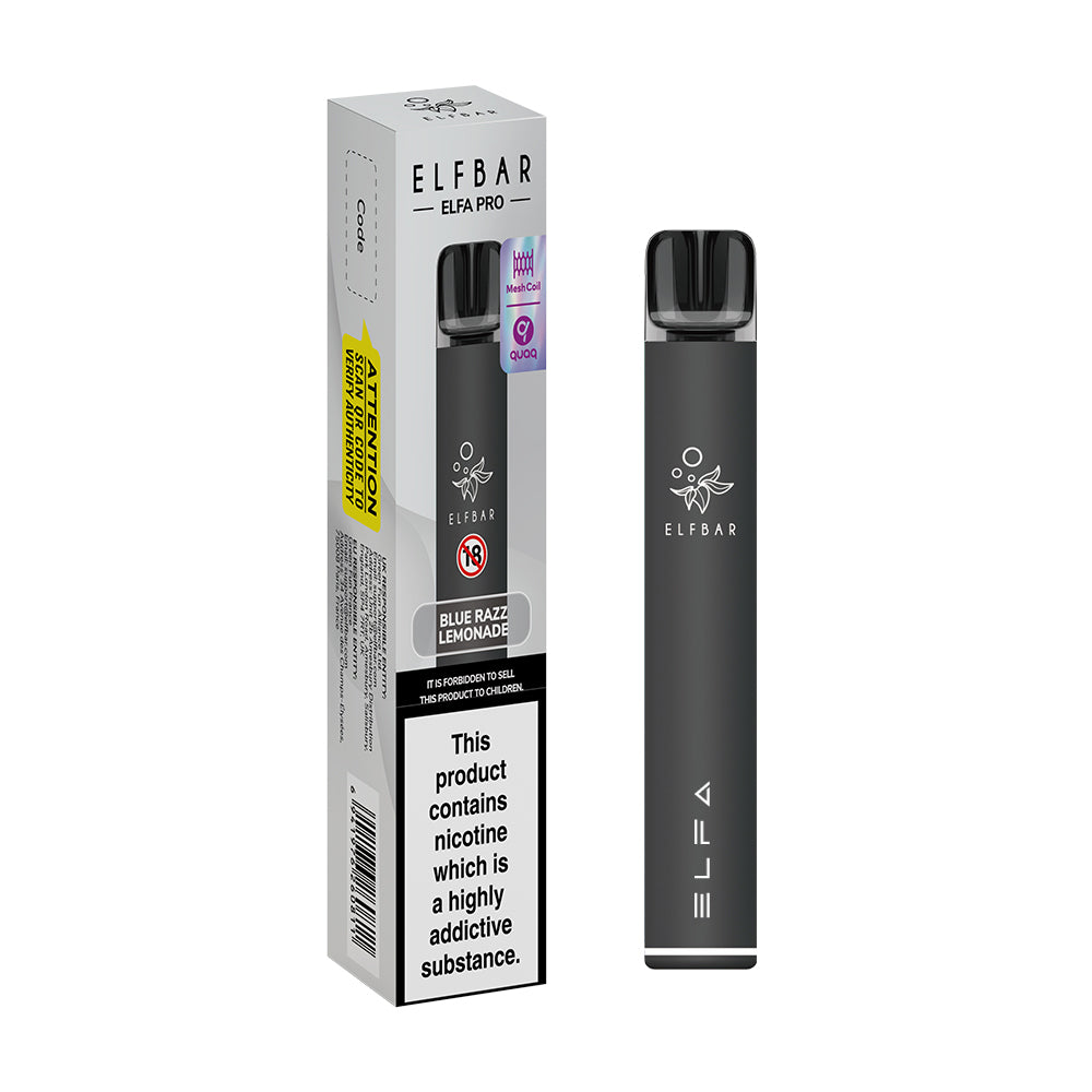 Black | ELFA Prefilled POD Kit, Complete with BlueRaz Lemonade starter POD