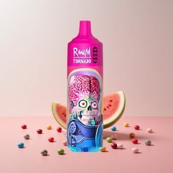 RandM Tornado 9000 Puffs Vandmelon Skittles Pust: 9000 Pust Batterikapacitet: 850 mAh Genopladelig E-væskekapacitet: 18 mL Spoletype: Mesh-spole Displaytype: Sleek RGB-display Smagsvarianter: 54