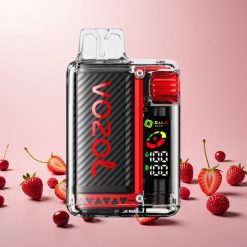VOZOL Vista 20000 Puffs Engangs E-damp Jordbær Hindbær Kirsebær med 6-trins Wattjustering og Genopladelig Batteri: 650mAh